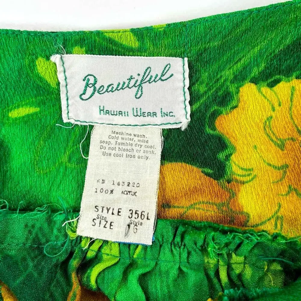 Vintage 70s Green & Yellow Hawaiian Print Halter Maxi Dress - Size S - Picture 4 of 9